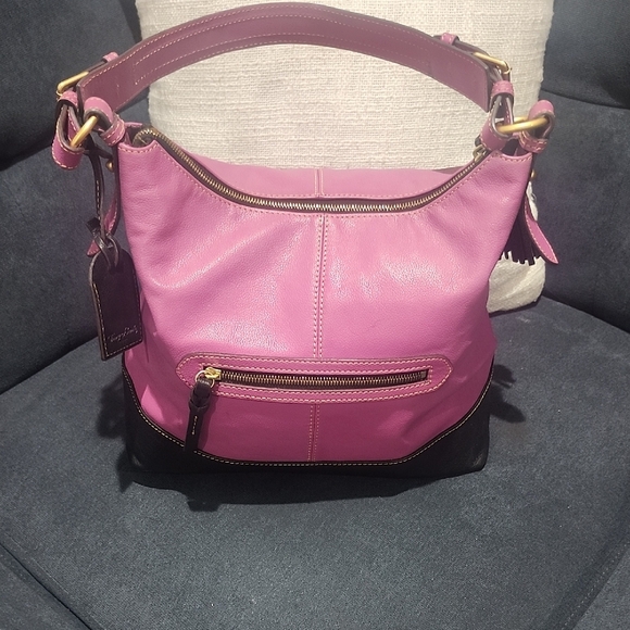 Dooney & Bourke Fuchsia and Black Hobo Bag - Picture 2 of 10